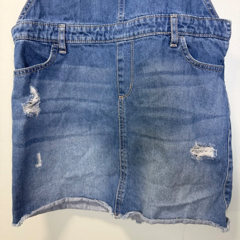 The Childrens Place Girls Denim Overall Dress Blue Distressed Raw‎ Hem Size 14